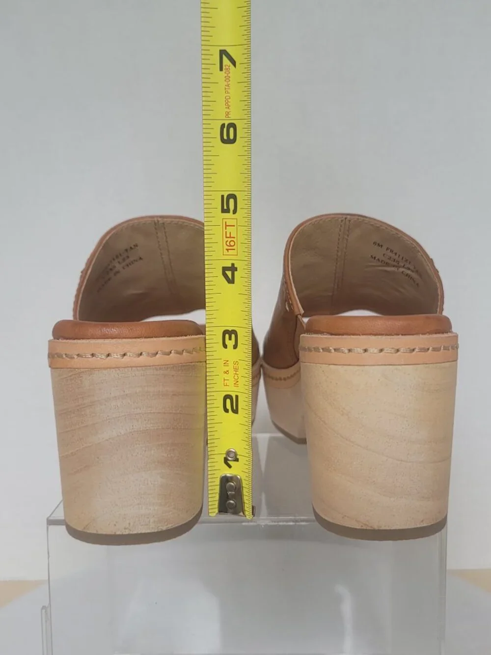 Frye Hazel Tan Leather Wood Platform Clogs Boho Mule Slide Sandal 70s Size 6M